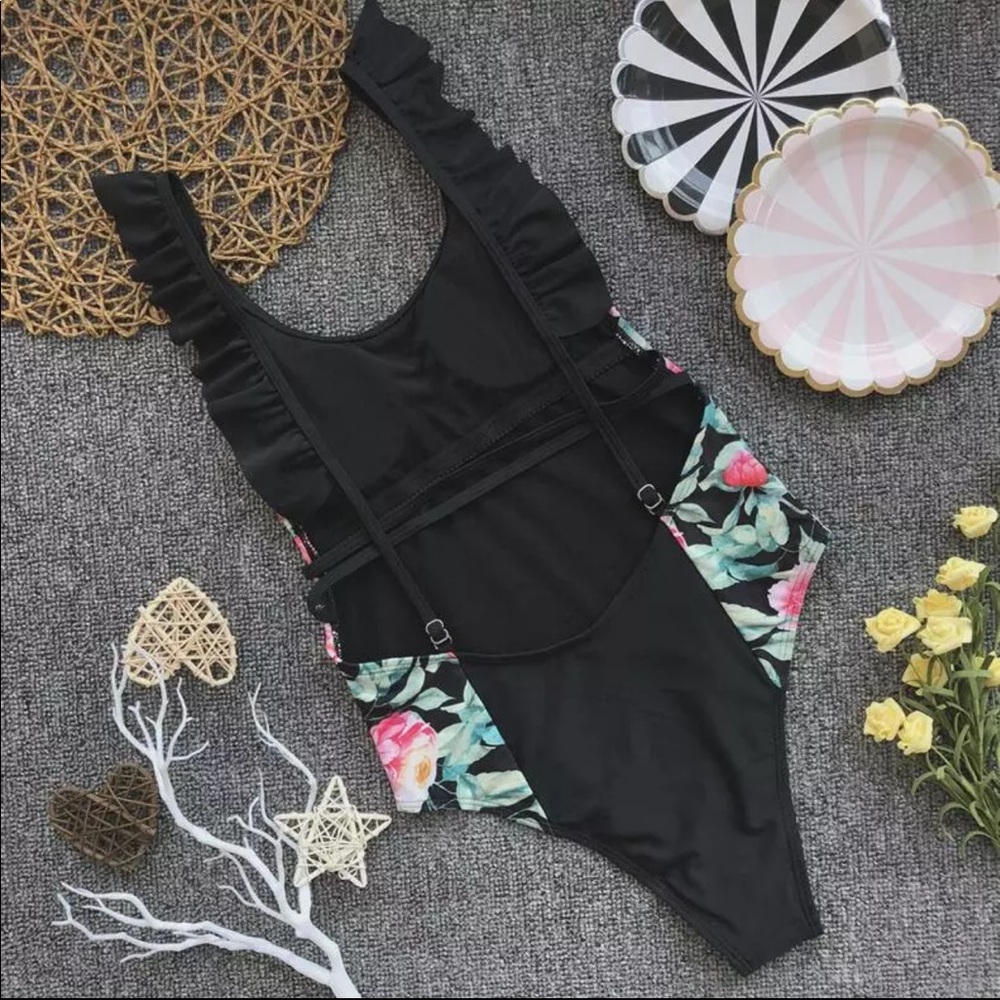 HOST PICK! Tropical Print Black One Piece - Picture 3 of 5